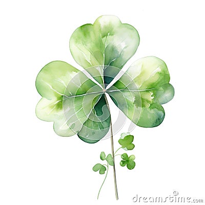 Colorful watercolor four petalled clover leaf illustration Cartoon Illustration