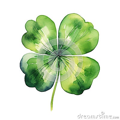 Colorful watercolor four petalled clover leaf illustration Cartoon Illustration