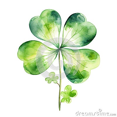 Colorful watercolor four petalled clover leaf illustration Cartoon Illustration