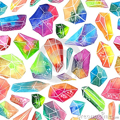 Colorful watercolor gem pattern, beautiful crystal pattern Vector Illustration