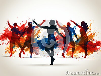 Colorful Watercolor Illustrated Dance on White Background Stock Photo