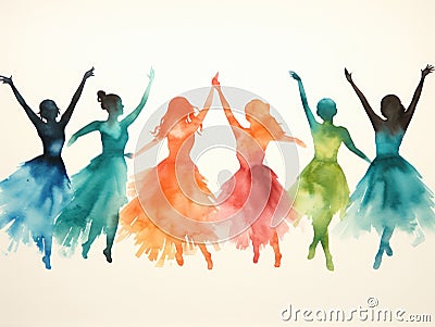 Colorful Watercolor Illustrated Dance on White Background Stock Photo