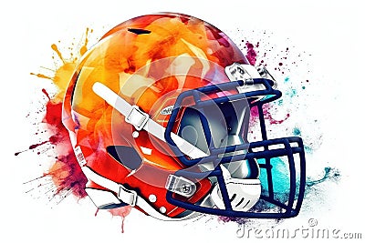 Colorful watercolor illustration of America football helmet over white background Cartoon Illustration