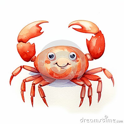 Colorful Watercolor Illustration Of A Cute Crab Cartoon Illustration