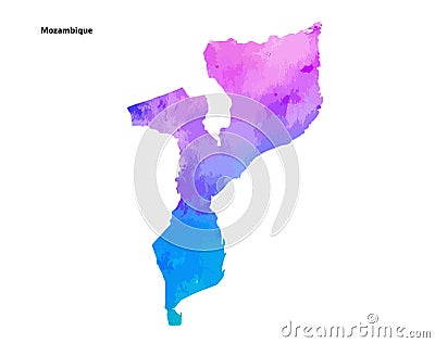 Colorful Watercolor Map design of Country Mozambique isolated on white background - vector Vector Illustration