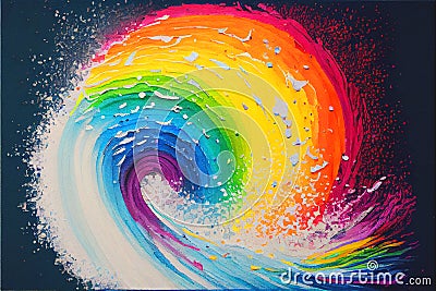 Colorful rainbow abstract spat splatter watercolor painting Cartoon Illustration