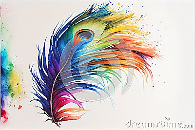 Colourful rainbow feather watercolor painting animal animals Cartoon Illustration