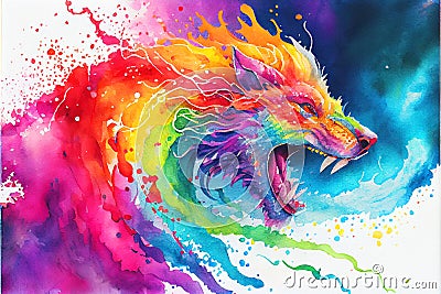 Colorful golden fantasy lion dragon dog animal painting Cartoon Illustration