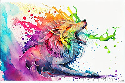 Colorful golden fantasy lion dragon dog animal painting Cartoon Illustration