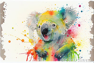 Happy koala bear watercolor painting Cartoon Illustration