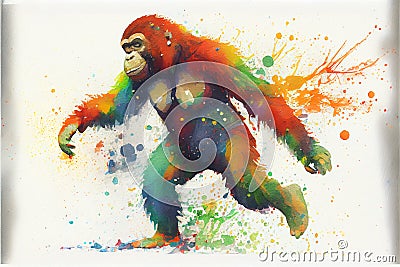 Colorful Orangutan primate painting Cartoon Illustration