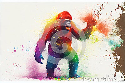 Colorful Orangutan primate painting Cartoon Illustration