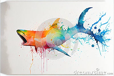 Colorful colourful shark watercolorillustration Cartoon Illustration