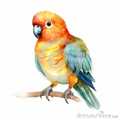 Colorful Watercolor Parrot Illustration With Realistic Brushwork Stock Photo