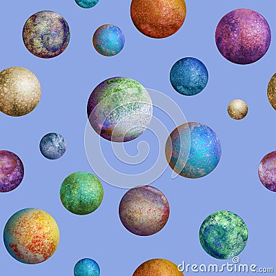 Colorful watercolor planets seamless pattern Cartoon Illustration