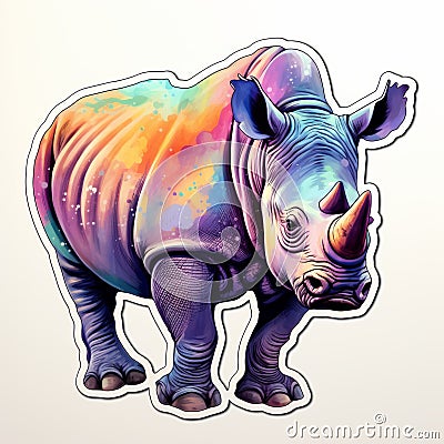 Colorful Watercolor Rhino Sticker - Realistic And Detailed Silhouette Design Cartoon Illustration