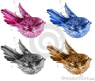 Colorful watercolor small birds set Vector. beautiful illustration collection painted styles Vector Illustration