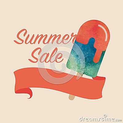 Colorful watercolor texture vector popsicle summer sale promotion banner title template Vector Illustration