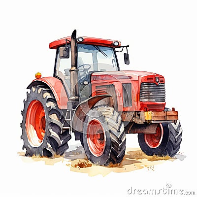 Colorful Watercolor Tractor Clipart Illustration With Vibrant Brushwork Stock Photo