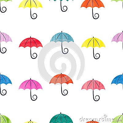 Colorful watercolor umbrellas seamless pattern. Vector Illustration
