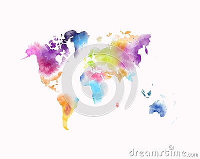 Colorful watercolor world map isolated on white Stock Photo