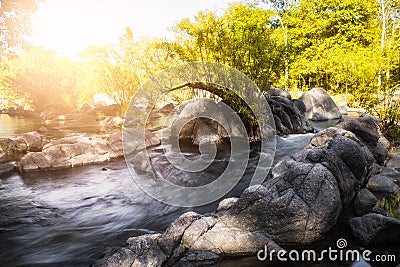 Colorful waterfall yellow bright in national park Stock Photo