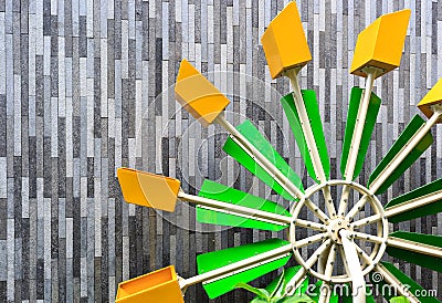 Colorful waterwheel toy on playground details facade view Stock Photo