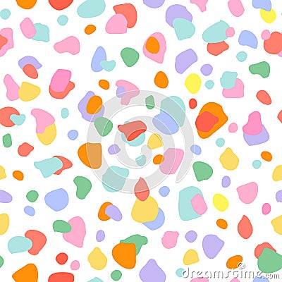 Colorful wavy spots, dots, blobs, cut outs seamless pattern Vector Illustration