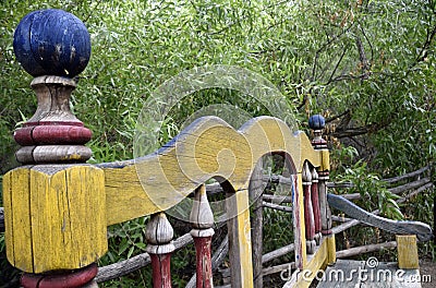 Colorful Weathered Mexican Garden Bench Stock Photo