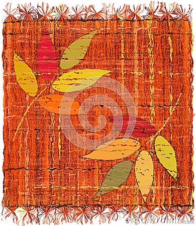 Colorful weave interlace plaid with embroidery of stylized leafs Vector Illustration