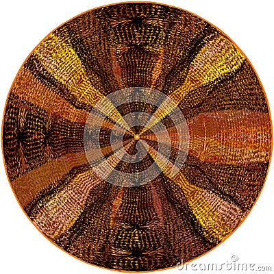Colorful weave round carpet with grunge striped centrifugal ornamental pattern Stock Photo