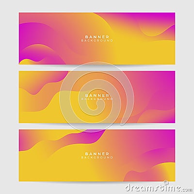 Colorful web banner with abstract geometrics. Collection of horizontal promotion banners with gradient colors. Header design. Stock Photo