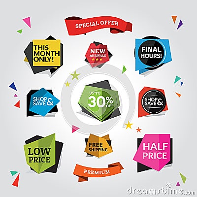 Colorful Web and Promotional Design Set Vector Illustration