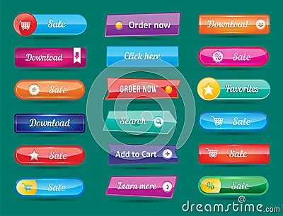 Colorful website buttons design vector illustration glossy graphic label internet template banner. Vector Illustration