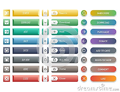 Colorful website web buttons design vector illustration glossy graphic label internet confirm template Vector Illustration