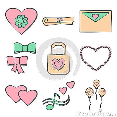 Colorful wedding set, vector illustration Cartoon Illustration