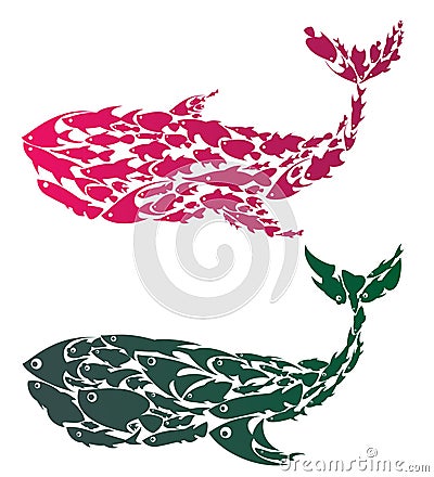 Colorful Whales Vector Illustration