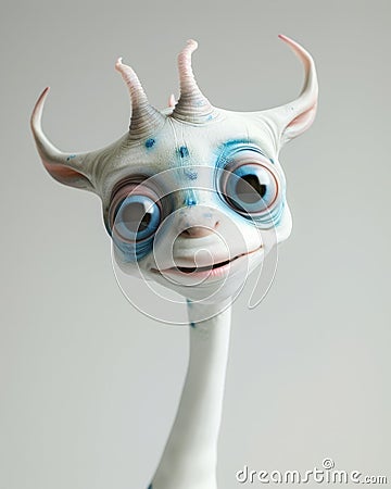 Colorful whimsical creature with big eyes and horns Stock Photo
