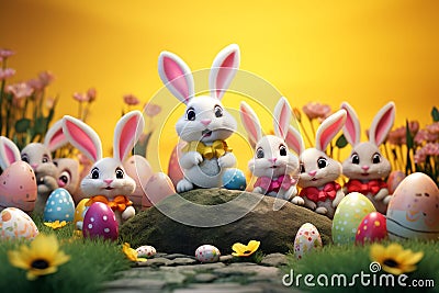 Colorful and whimsical Easter bunny figurines Stock Photo
