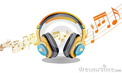 colorful wireless Headphone with simple music background Isolated Vector Eps File Vector Illustration