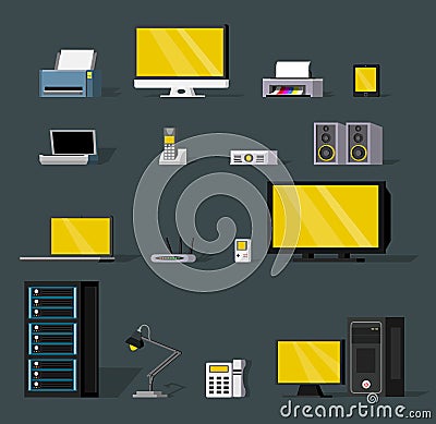 Colorful Wireless Technology Objects Set Vector Illustration