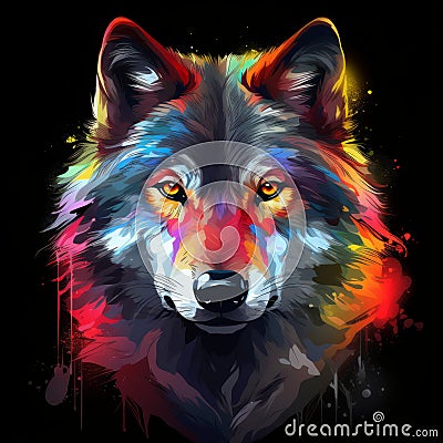 colorful wolf on black background Stock Photo