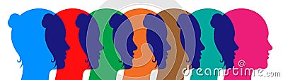 Colorful women overlapping heads. Different skin tone woman, concept vector illustration Vector Illustration