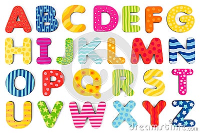 Colorful wood alphabet letters on a white background Stock Photo