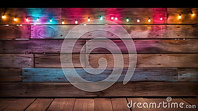 colorful wood background with lights Cartoon Illustration