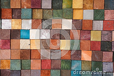 Colorful wood block tiles patterns abstract background Stock Photo