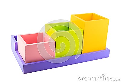 Colorful wood boxes on white background Stock Photo