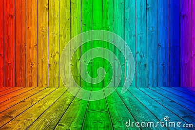 Colorful wood planks background box in rainbow colors Stock Photo