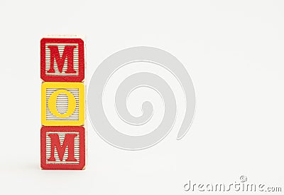 Colorful Wood Toy Blocks Spell Mom Stock Photo