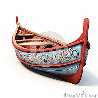 Colorful Woodcarving Style 3d Model Of An Oldfashioned Boat Cartoon Illustration